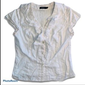 Bosch white ruffle dressy formal blouse top shirt